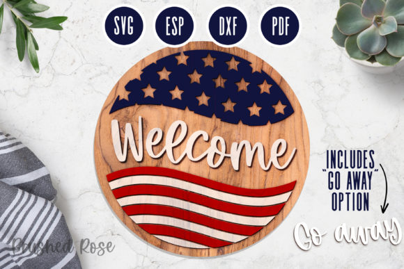 American Flag Laser SVG Circle Welcome Sign