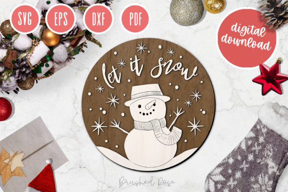Let It Snow Round Sign Laser Cut File